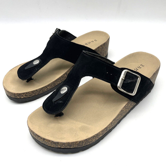 Bamboo Black Faux Suede Platform Thong Flip Flop Sandals Women's Size 7.5 38 - Picture 4 of 16